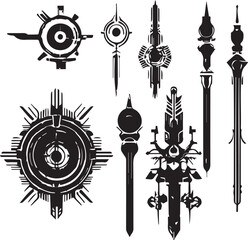 Greyscale cyberpunk video game symbol. Hand drawn vector illustration	