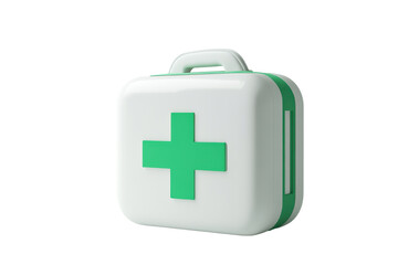 Obraz premium A white first aid kit with a green cross symbol, designed for storing medical supplies and essentials for emergencies, emphasizing safety and preparedness