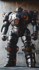 Naklejka premium In the Japanese tokusatsu style of the Showa period, present the image of a huge robot
