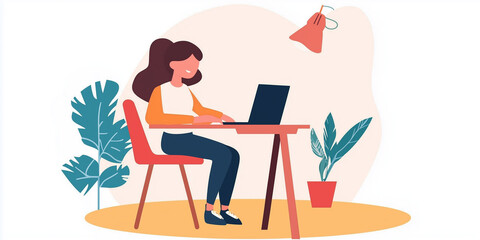 Vector illustration of a girl working in the computer, simple model for presentations