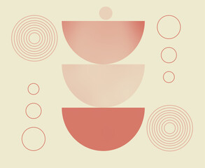 Minimalist geometric boho-style wall art in orange with a light wine background