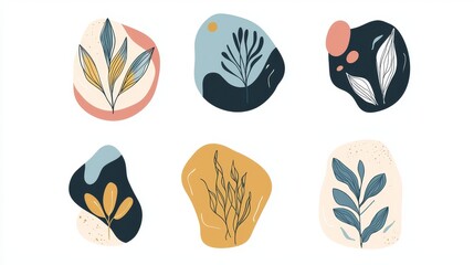 Artistic and nature-themed designs with colorful hand-drawn plants, flowers, and objects