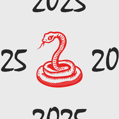 Seamless vector pattern with snakes, the animal symbol of 2025. Simple doodle style. Grid	