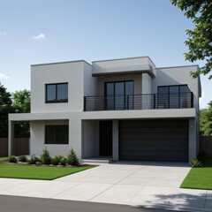 Modern luxury house with a well-manicured lawn..