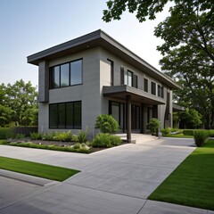 Fototapeta premium Modern luxury house with a well-manicured lawn..