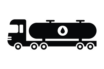 Fuel truck black and white flat vector icon design. Fuel truck symbol design and glyph