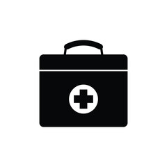 First aid box black and white flat vector icon design. Medical bag symbol and clip art design