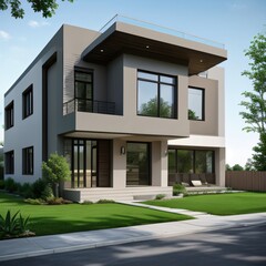 Fototapeta premium Modern luxury house with a well-manicured lawn..