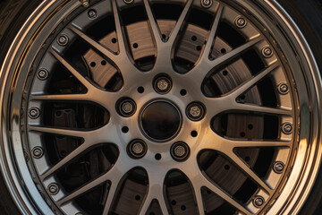 Alloy wheel close-up. Aluminium disc