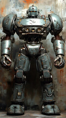 Naklejka premium In the Japanese tokusatsu style of the Showa period, present the image of a huge robot