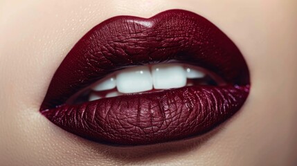 Fototapeta premium Perfectly shaped lips with deep burgundy lipstick