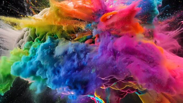 vibrant and dynamic illustration of a human brain, split into two hemispheres, with splashes of colorful paint exploding outward