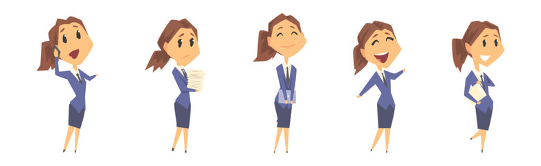 Businesswoman Character in Formal Wear in Various Pose Vector Set