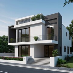 Fototapeta premium Modern luxury house with a well-manicured lawn..