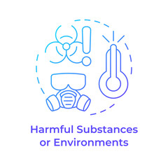 Harmful substances and environments blue gradient concept icon. Protective equipment, hazardous chemicals. Round shape line illustration. Abstract idea. Graphic design. Easy to use in infographic