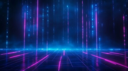 A vibrant digital background showcasing glowing lines in blue and pink, creating a futuristic atmosphere perfect for technology themes. Stage for product presentation.