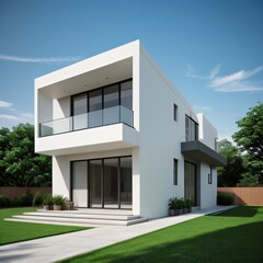 Fototapeta premium Modern luxury house with a well-manicured lawn..