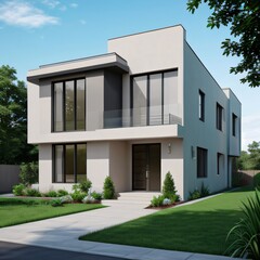 Fototapeta premium Modern luxury house with a well-manicured lawn..