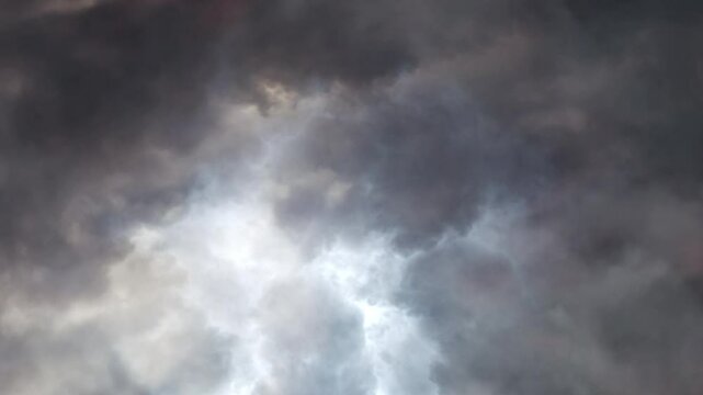 Aerial view of Dramatic thunder storm lightning bolt