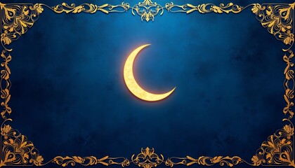 Royal Blue Background with Golden Islamic Patterns and Crescent Moon