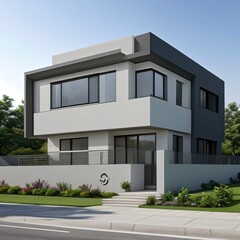 Fototapeta premium Modern luxury house with a well-manicured lawn..