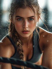 Naklejka premium Portret młodej, pięknej, wysportowanej instruktorki fitness.