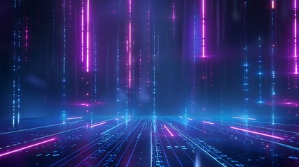 Obraz premium A vibrant digital landscape with glowing lines and colorful lights, showcasing a futuristic technology theme. Stage for product presentation.