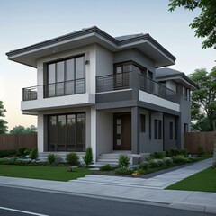 Fototapeta premium Modern luxury house with a well-manicured lawn..