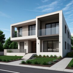 Fototapeta premium Modern luxury house with a well-manicured lawn..