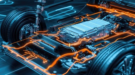 Detailed Visualization of a High-Tech Car Engine with Glowing Electrical Wires