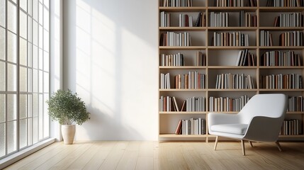 A minimalist bookshelf that provides a comfortable reading environment at home.