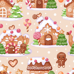 Fototapeta premium Joyful Winter and Christmas Seamless Pattern