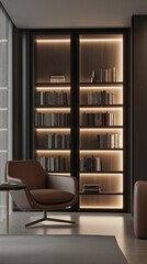 Fototapeta premium A minimalist bookshelf that provides a comfortable reading environment at home.