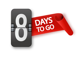 8 days to go icon set. Countdown of days remaining. Offer timer sticker limited to a few days. Vector