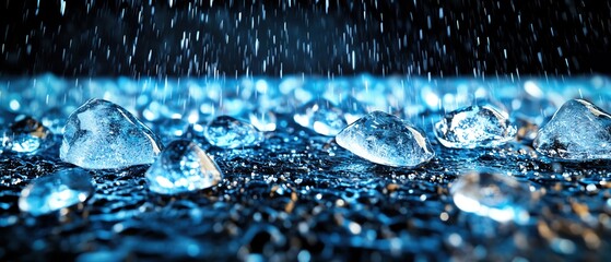 Hailstorm with ice pellets hitting the ground, severe weather, frozen precipitation