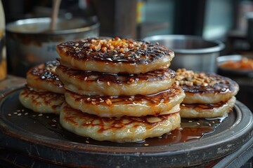 South Korea: Hotteok Pancake filled with brown sugar, honey, and nuts, served hot with the filling oozing out