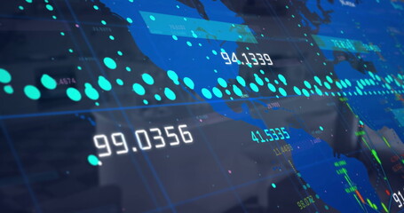 Image of financial data processing over empty office