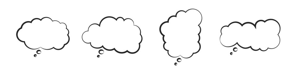 Cartoon think empty simple retro comic style speech cloud bubbles set. Hand drawn pop art, vintage speech clouds, thinking bubbles, and conversation text elements. Vector illustration
