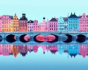 Obraz premium Classic stone city buildings, surrounded by rivers, bridges, soft pastel colors