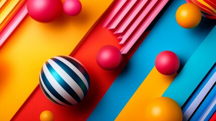 Vibrant abstract background with colorful spheres and geometric shapes. Perfect for creative projects and modern designs.
