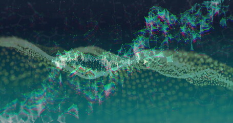 Abstract digital waveforms and geometric shapes, data processing image over gradient background