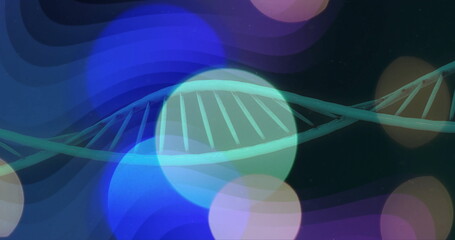 DNA strand and circular light patterns, scientific data processing