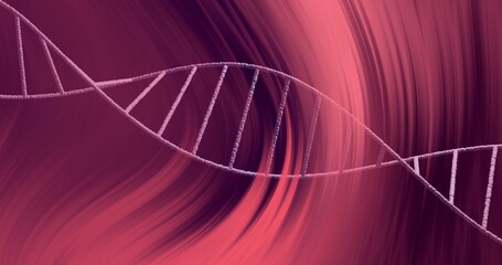 DNA strand image over abstract red and pink swirling background