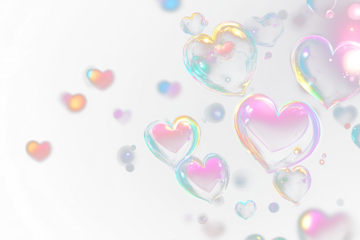 Colorful Soap Bubbles with Heart Shapes on Transparent Background
