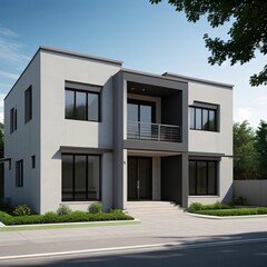 Fototapeta premium Modern luxury house with a well-manicured lawn..