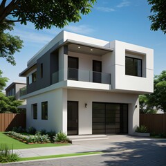 Fototapeta premium Modern luxury house with a well-manicured lawn..
