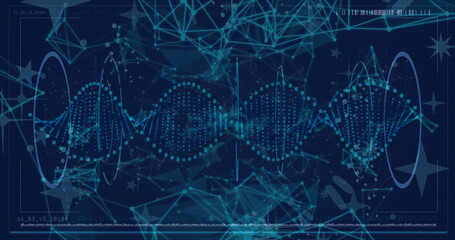 DNA strand and network connections, scientific data processing