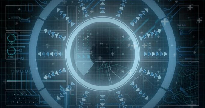 Animation of scope scanning over data processing on black background