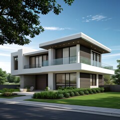 Fototapeta premium Modern luxury house with a well-manicured lawn..