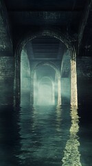An Eerie, Flooded Stone Archway Tunnel